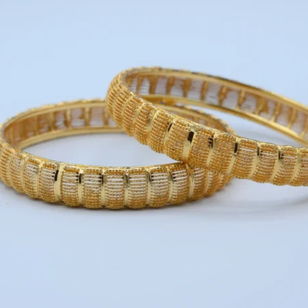 Gold Ribbed Beaded Bangles