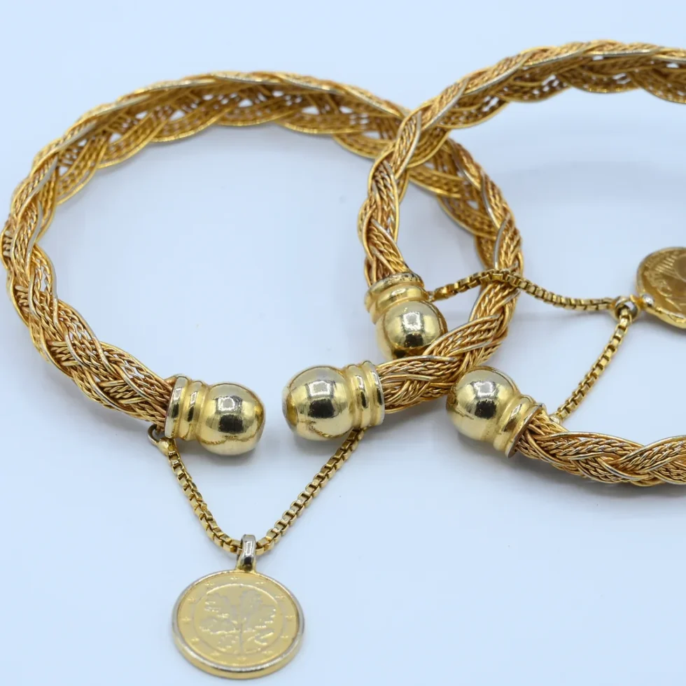 Gold Braided Coin Charm Bangles