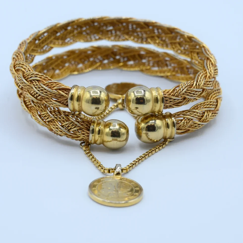 Gold Braided Coin Charm Bangles