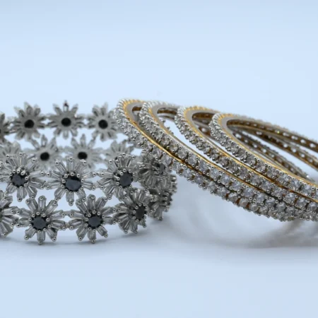 White Stone Floral Wide Bangles