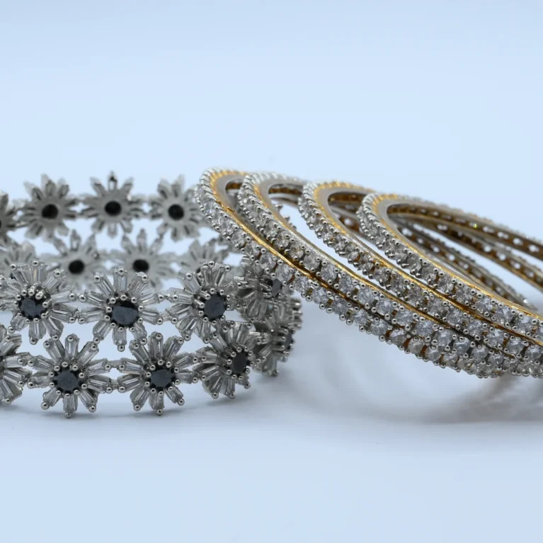 White Stone Floral Wide Bangles