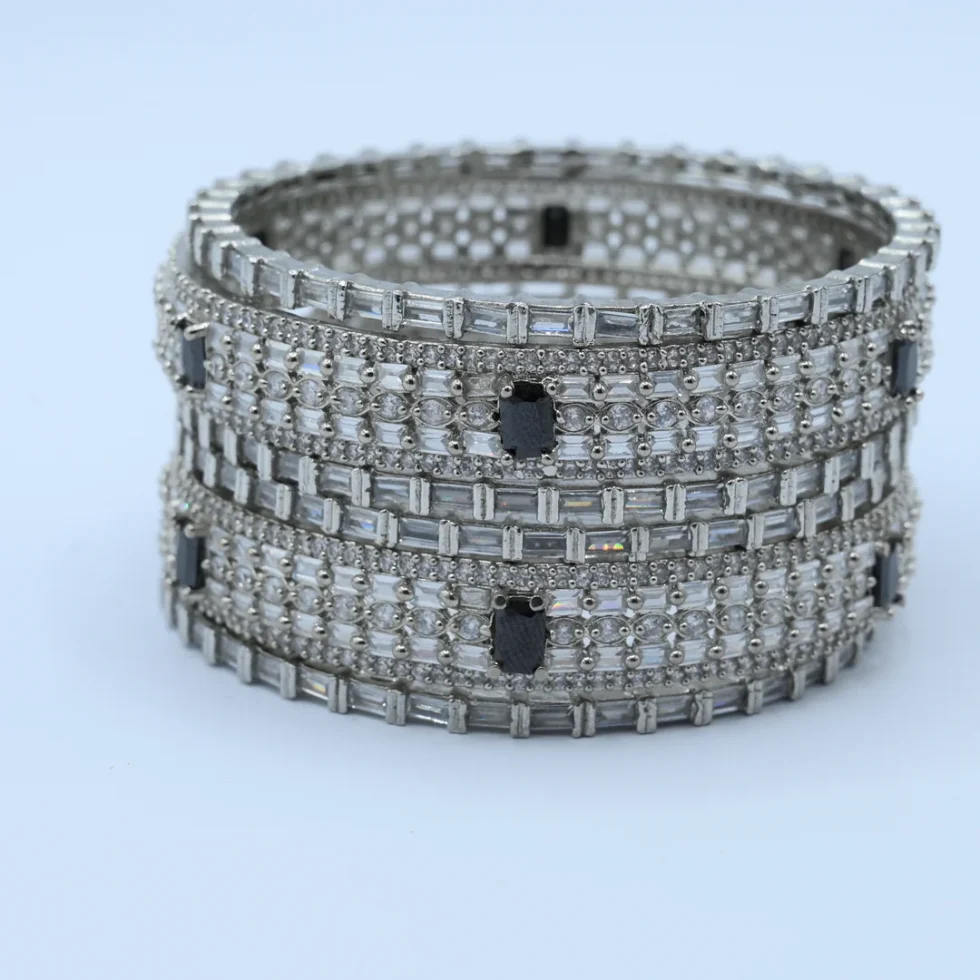 Silver Stone Wide Bangle Set