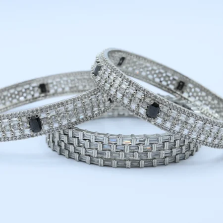 Silver Stone Wide Bangle Set