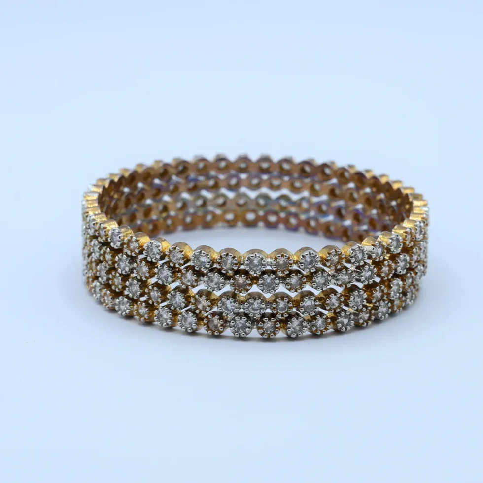 Two-Tone Stone Cluster Bangle Set