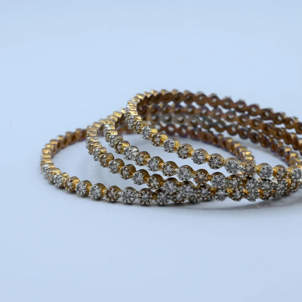 Two-Tone Stone Cluster Bangle Set