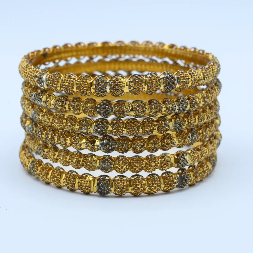 Gold Two-Tone Stone Cluster Bangles