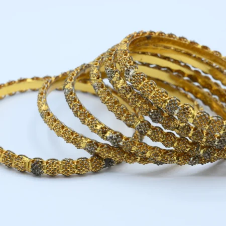 Gold Two-Tone Stone Cluster Bangles