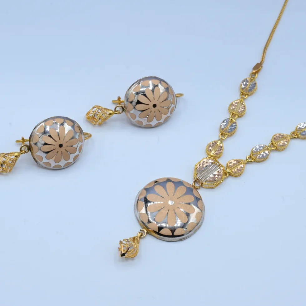 Gold Floral Two-Tone Locket Set