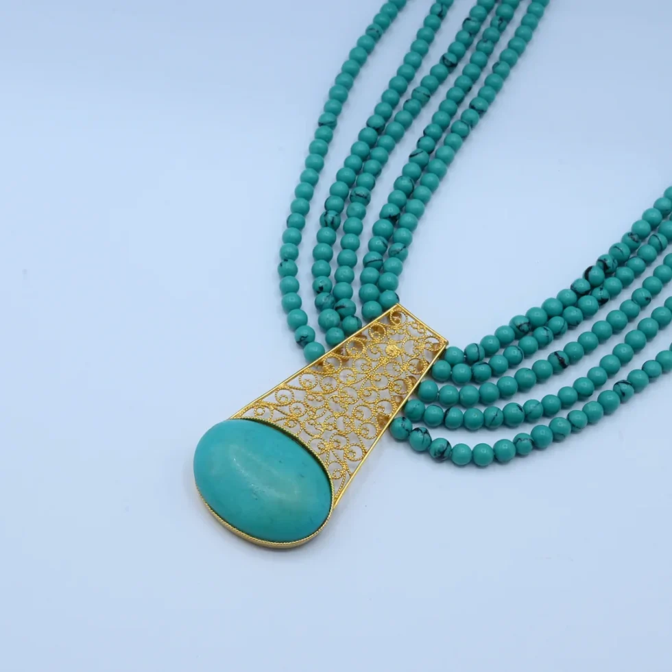 Gold Turquoise Stone Beaded Set