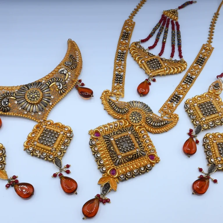 Gold Pearl Ruby Multi-Layer Bridal Set