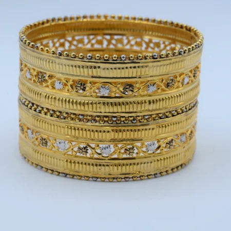 Gold Two-Tone Leaf Wide Bangles