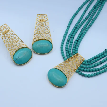 Gold Turquoise Stone Beaded Set