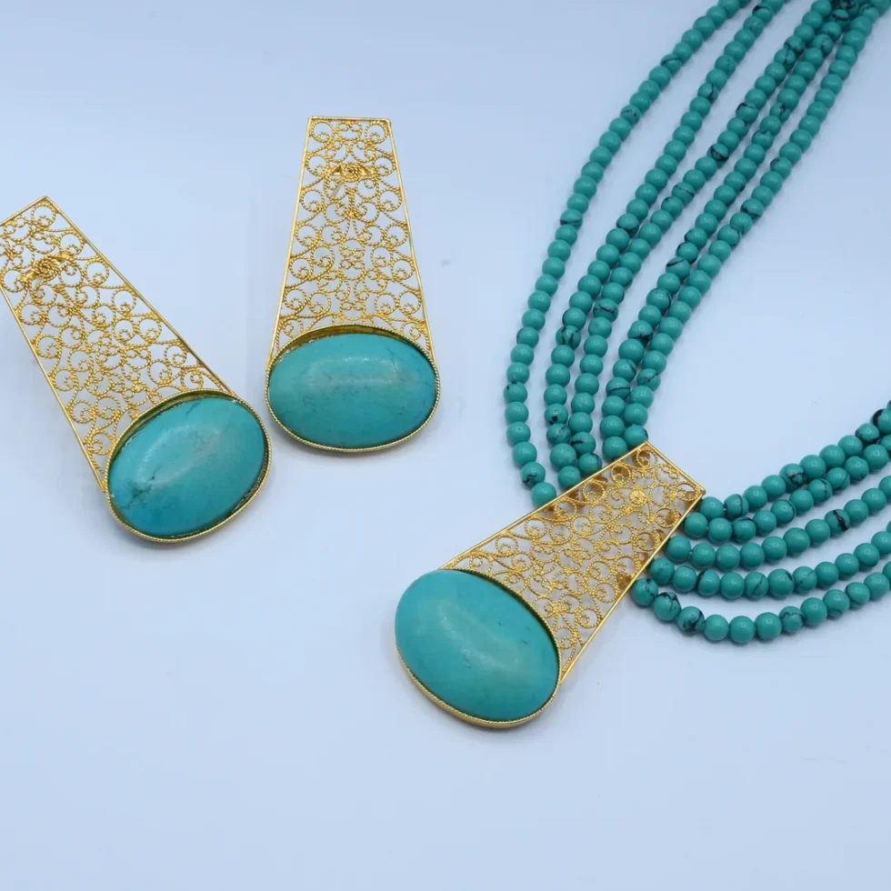 Gold Turquoise Stone Beaded Set