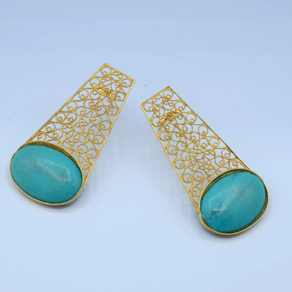 Gold Turquoise Stone Beaded Set