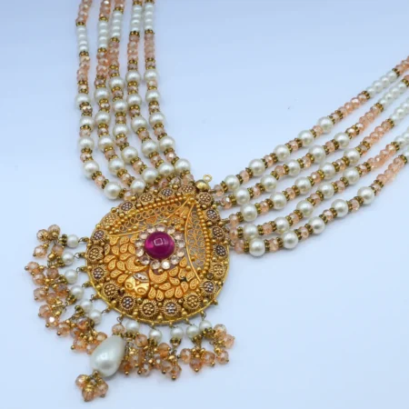 Gold Maroon Antique Choker Bridal Set