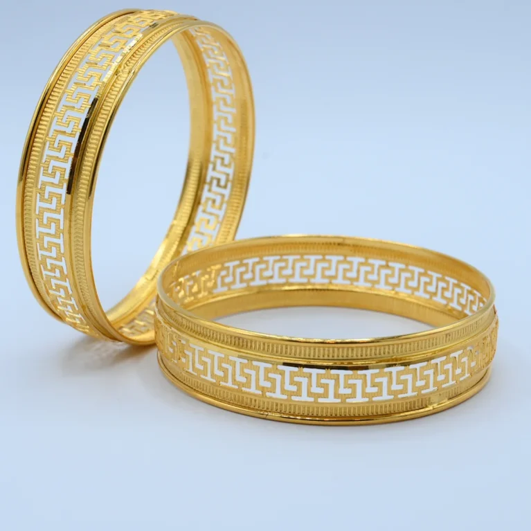 Gold Greek Key Enamel Bangles