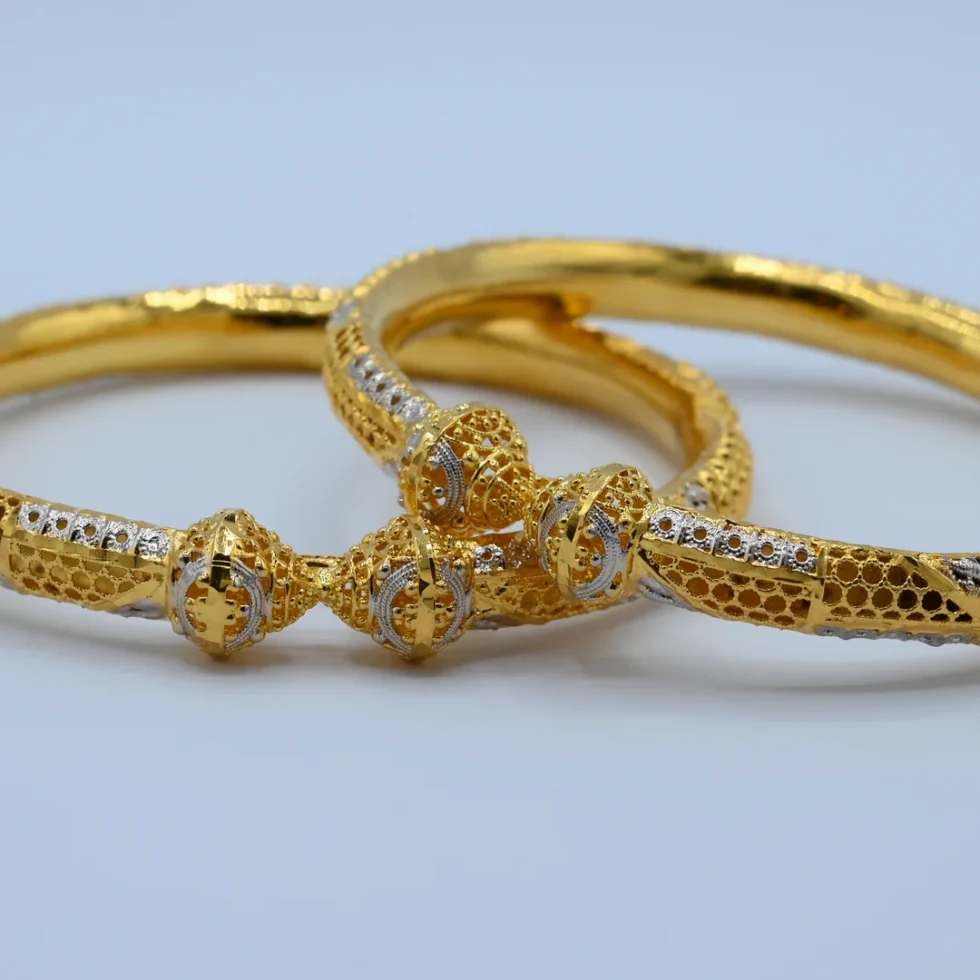 Gold Two-Tone Beaded Bangles