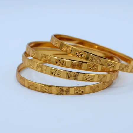 Gold Floral Engraved Single Bangle