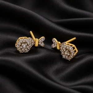 Rosette Bow Gold Ear Studs