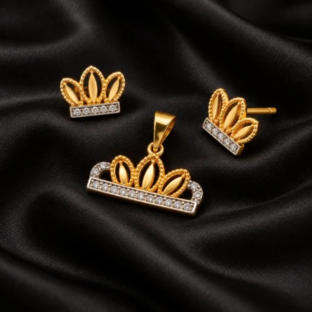 Tiara Bloom Gold Pendant & Ear Stud Set
