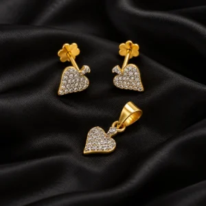 Amorette Spark Gold Heart Pendant & Ear Stud Set