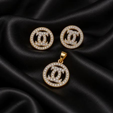 Cirelle Orbit Gold Pendant & Ear Stud Set