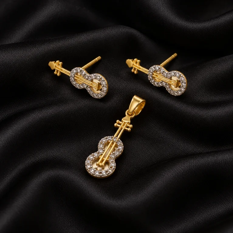 Melodia Violin Gold Pendant & Ear Stud Set